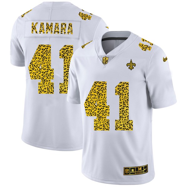 Men's New Orleans Saints #41 Alvin Kamara White NFL 2020 Leopard Print Fashion Limited Stitched Jersey